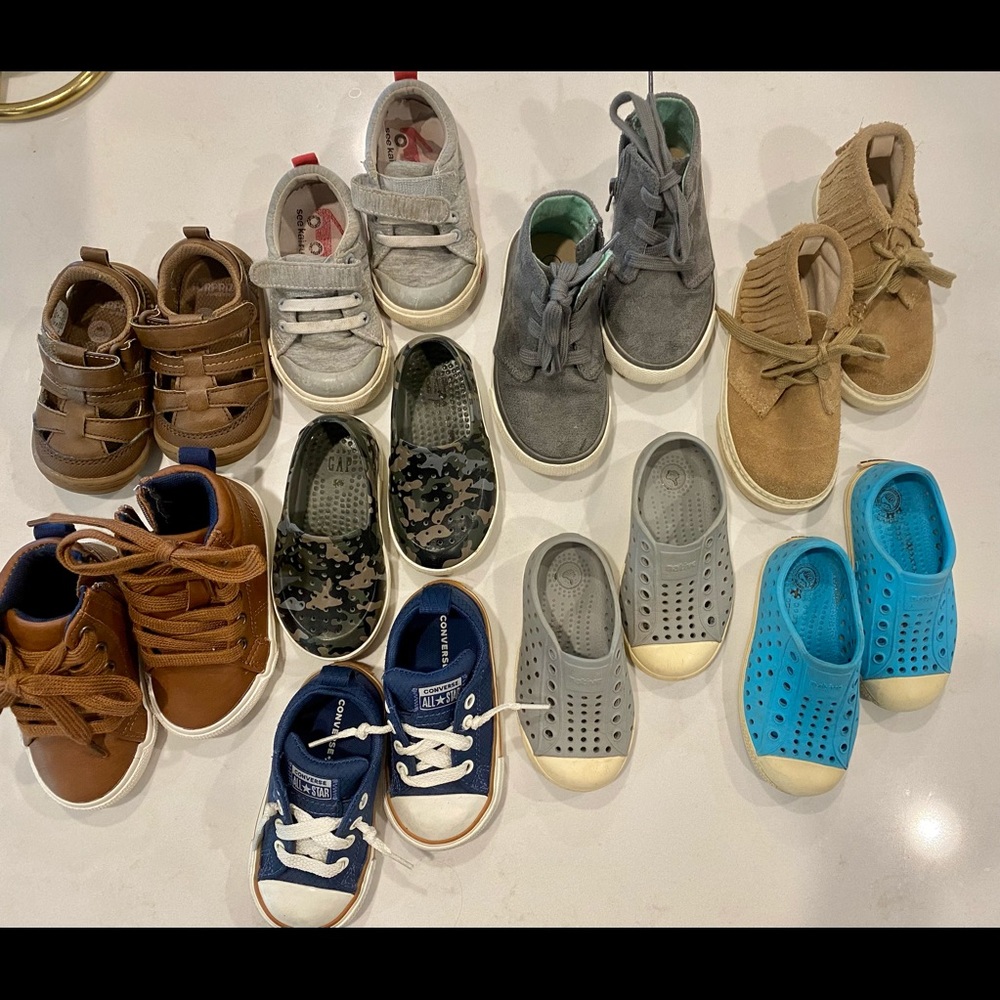 Boys shoe lot - sizes 5-8 - Natives, converse, See Kai Run, Gap, Cat & Jack